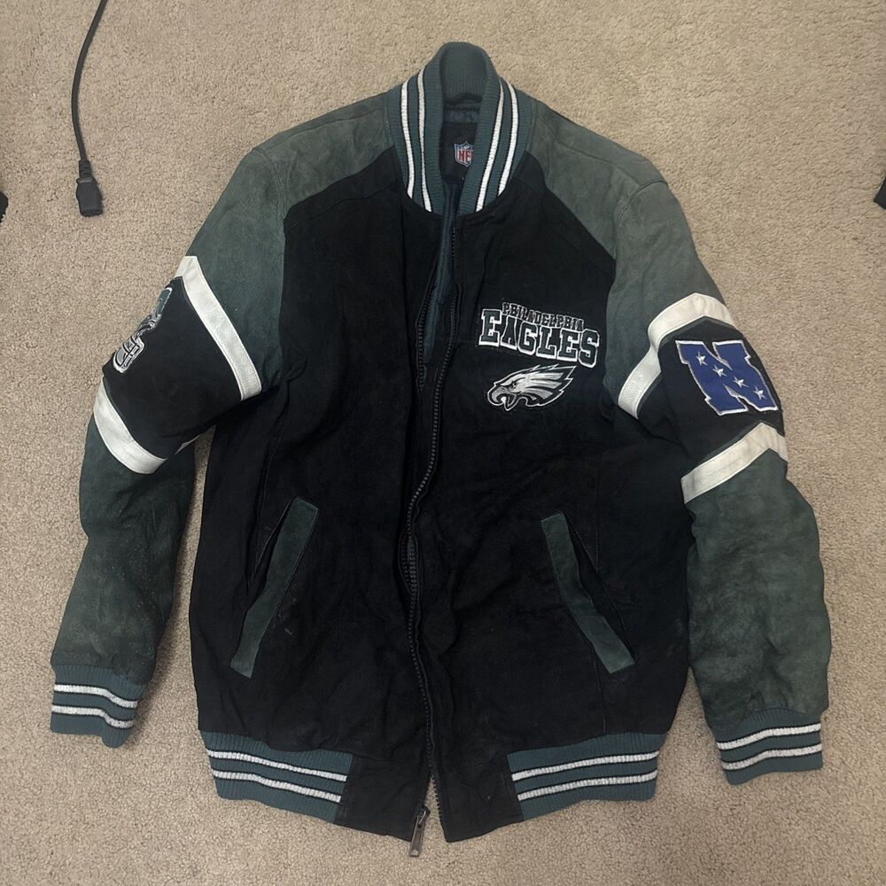 GIII Apparel,NFL Philadelphia Eagles Suede Leather Team Jacket, Used Size Small